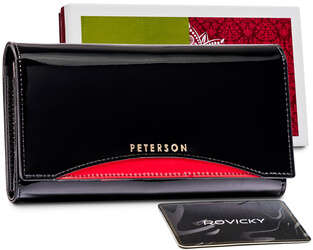 Duży skórzany portfel damski z portmonetką na bigiel RFID — Peterson - Czarny