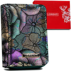 Mały, skórzany portfel damski z kwiatowym wzorem Lorenti