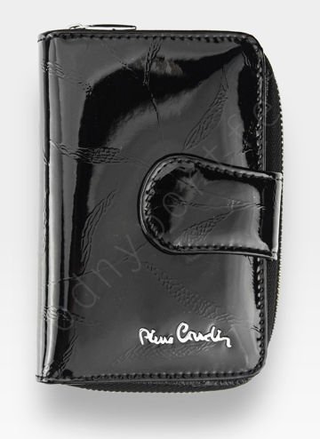 Portfel Damski Pierre Cardin Leaf 115 Skóra Naturalna Czarne Liście Pionowy Mały RFID