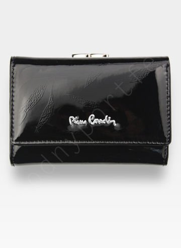 Portfel Damski Pierre Cardin Skóra Naturalna Czarne Liście Poziomy Mały z Zabezpieczeniem RFID Secure