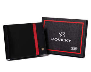 Skórzany portfel męski z czerwonym paskiem - Rovicky