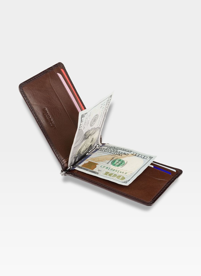 Banknotówka Skórzany Portfel Klips Spinka Banknoty AT-70 Brązowy RFID 