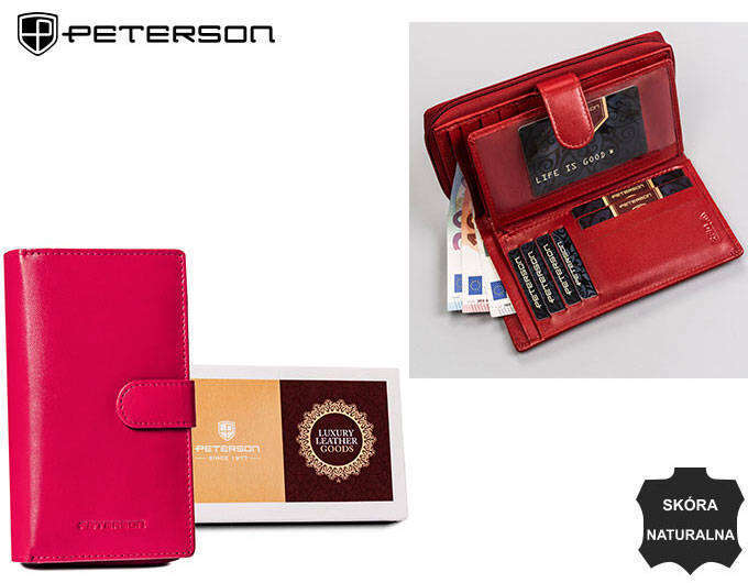 Duży, skórzany portfel damski w orientacji pionowej — Peterson