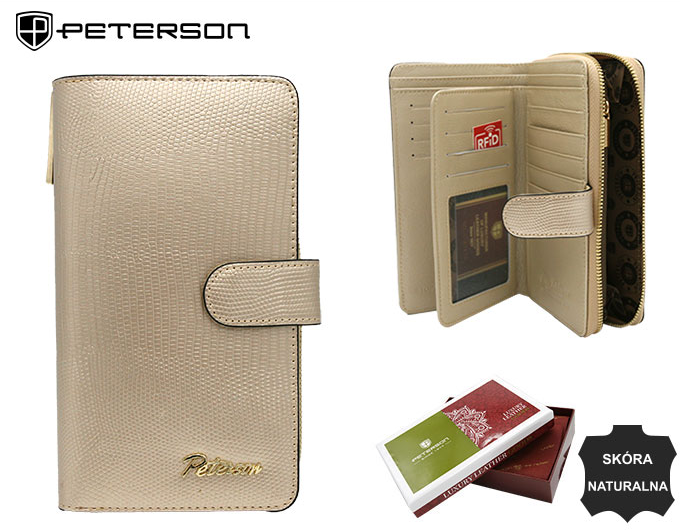 Duży, skórzany portfel damski w orientacji pionowej - Peterson