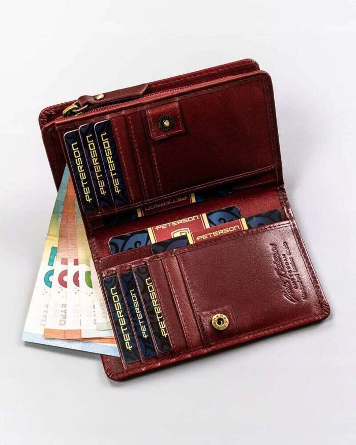 Duży, skórzany portfel damski z systemem RFID — Peterson