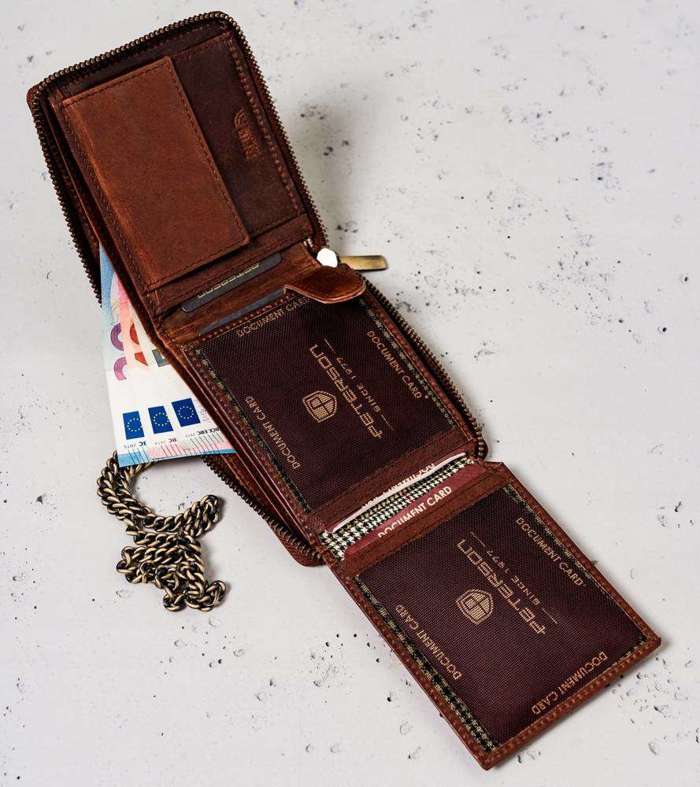 Duży, skórzany portfel męski z łańcuchem — Peterson
