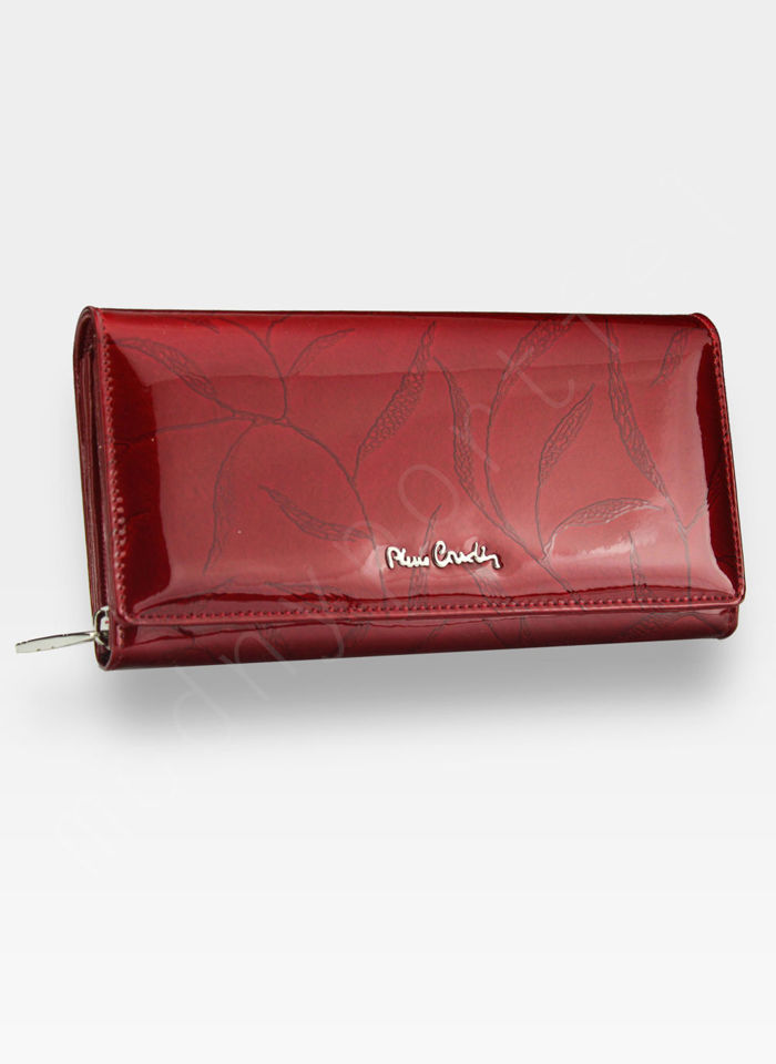 Portfel Damski Pierre Cardin 02 LEAF 106 Skóra Naturalna Czerwone Liście Poziomy Duży RFID Secure
