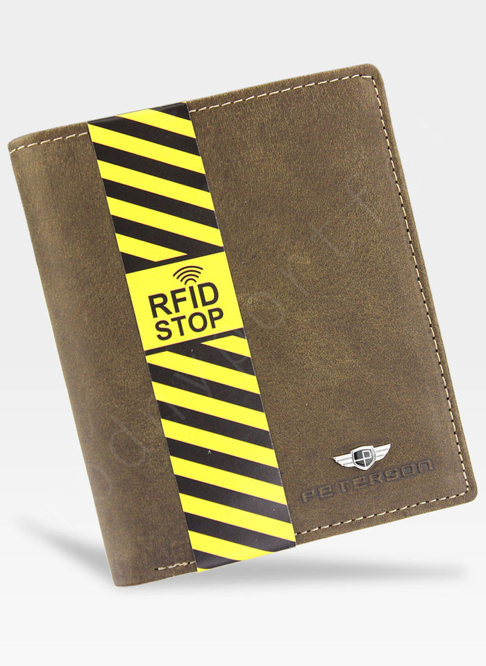 Portfel Męski Peterson Skórzany 302 Brązowy System RFID STOP 