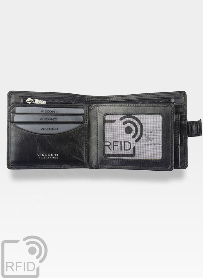 Viscont Bezpieczny Portfel Męski Skórzany Czarny RFID TSC42