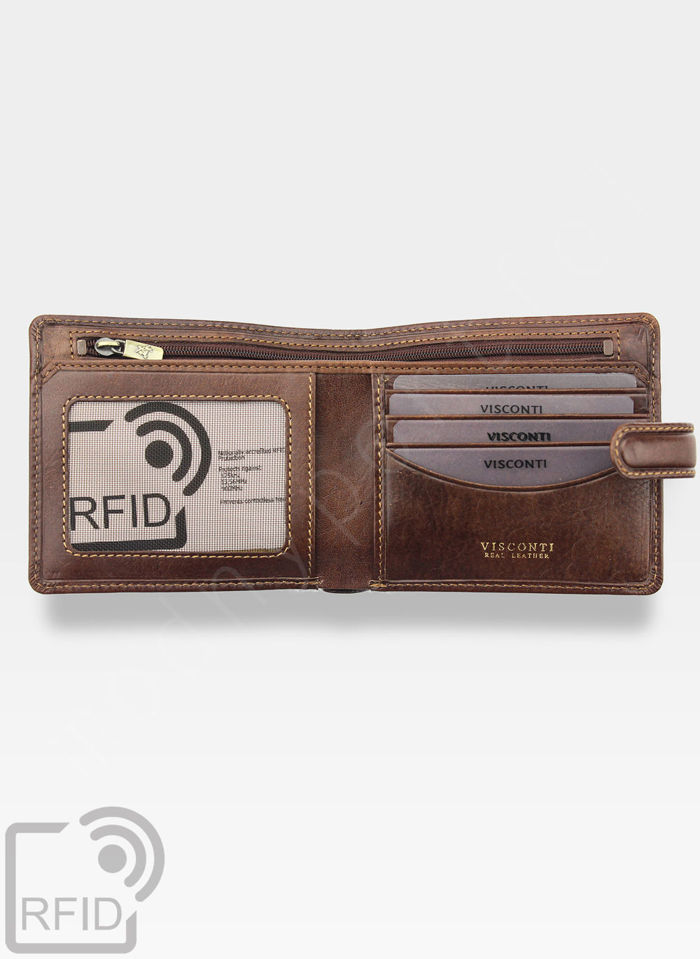 Viscont Bezpieczny Portfel Męski Skórzany Jasny Brąz RFID TSC41