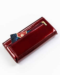 Lakierowany portfel damski skórzany na karty z ochroną RFID — Peterson - Czerwony