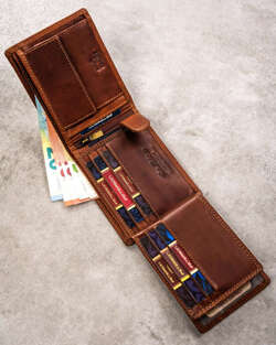 Peterson Duży  skórzany portfel męski z tłoczeniem przedstawiającym znak zodiaku Strzelec